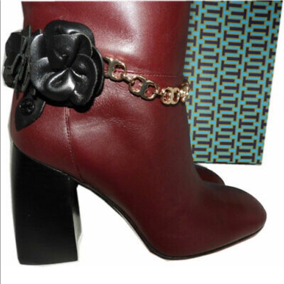 TORY BURCH Blossom Leather Burgundy Knee High Boot - Picture 2 of 5